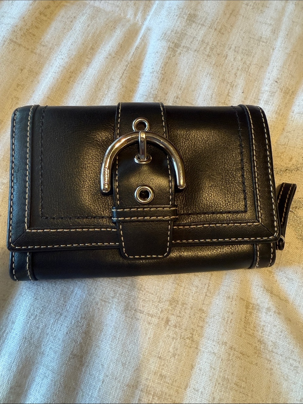 Coach Black Leather Wallet with Silver Buckle Detail